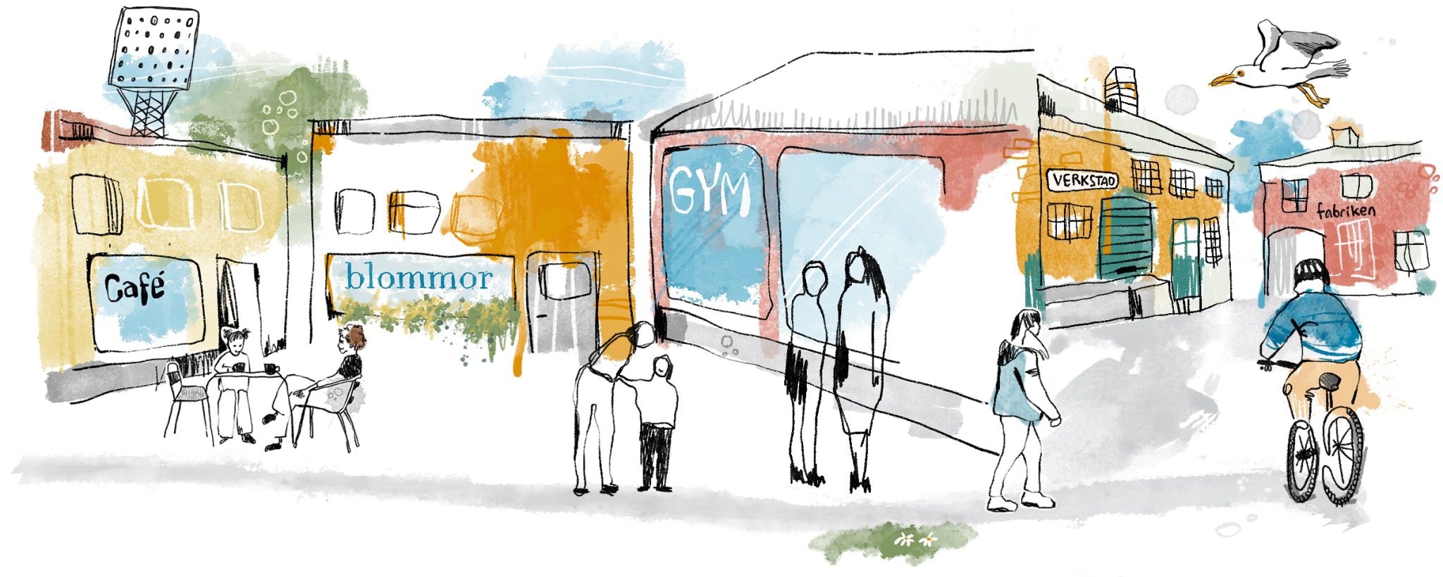 illustration med hus och människor