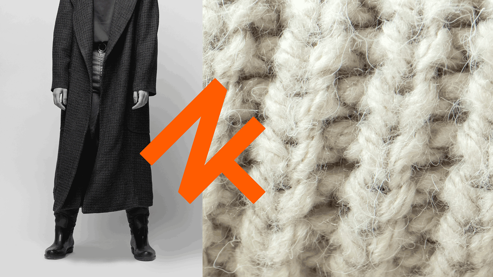 Nordiska Textilakademin mode logotyp och stickning i närbild